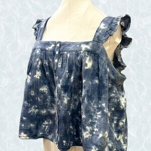 True Craft Blue Ruffled Blouse with Buttoned Details